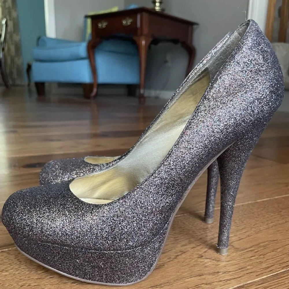 Steve Madden Caryssag Gold Multicolored Glitter Platform Heels Size 8 - Picture 3 of 8